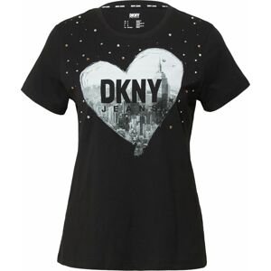 Tričko DKNY černá / stříbrná / bílá