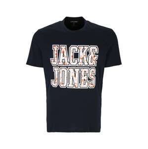 Jack & Jones Plus Tričko 'NEON'  námořnická modř / oranžová / bílá