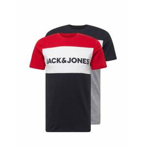 JACK & JONES Tričko  červená / tmavě modrá / bílá / šedý melír