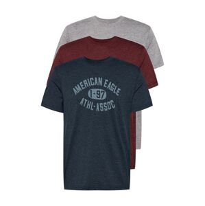 American Eagle Tričko  světle šedá / tmavě červená / námořnická modř